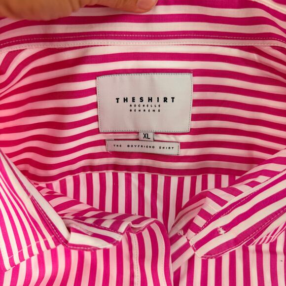 NEW THE SHIRT Rochelle Behrens THE BOYFRIEND XL Button Up Striped Pink White - Picture 7 of 12